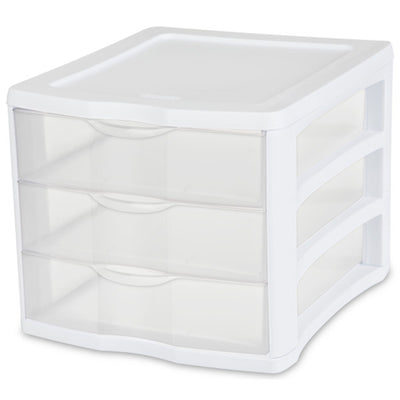 Sterilite ClearView Compact Stacking 3 Drawer Storage Organizer System, 16 Pack