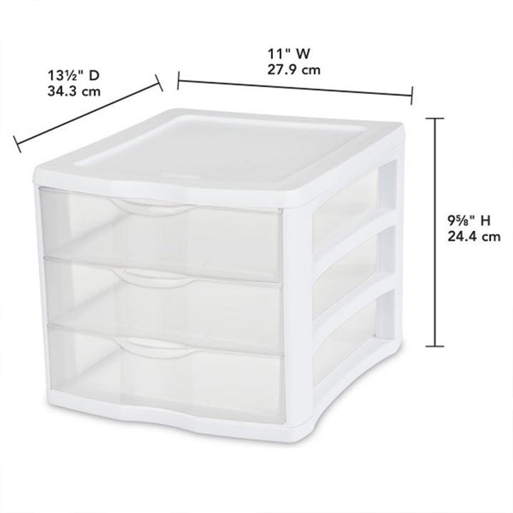 Sterilite ClearView Compact Stacking 3 Drawer Storage Organizer System, 12 Pack