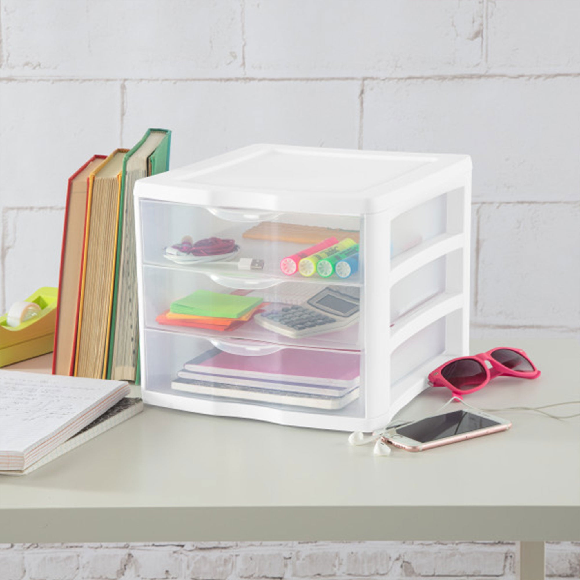 Sterilite ClearView Compact Stacking 3 Drawer Storage Organizer System, 16 Pack