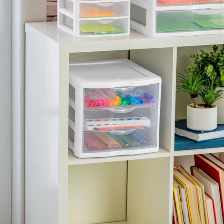 Sterilite ClearView Compact Stacking 3 Drawer Storage Organizer System, 12 Pack