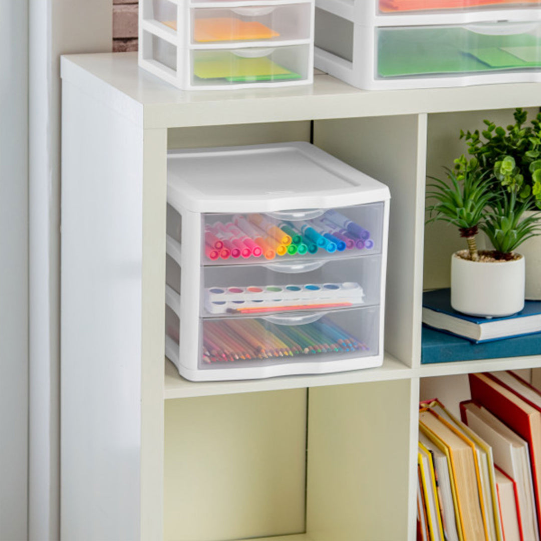 Sterilite 3 Clear Drawer Desktop Storage Unit Home Tabletop Organizer, 4 Pack