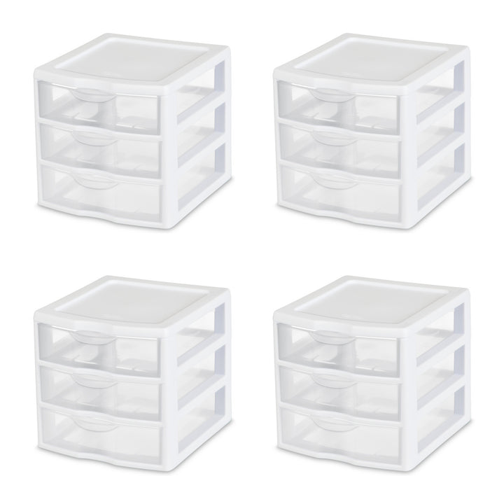 Sterilite 3 Clear Drawer Desktop Storage Unit Home Tabletop Organizer, 4 Pack