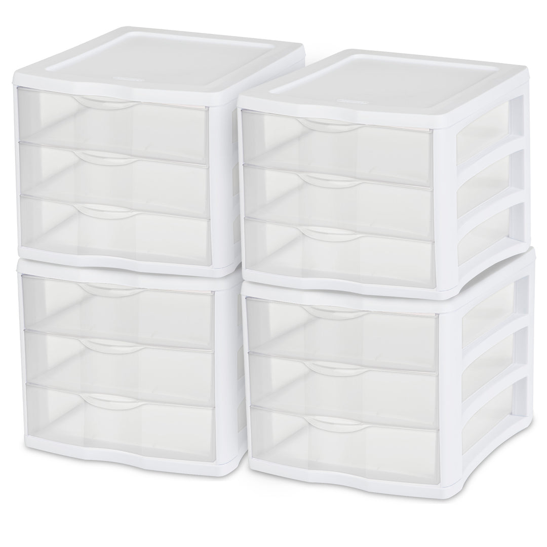 Sterilite 3 Clear Drawer Desktop Storage Unit Home Tabletop Organizer, 4 Pack