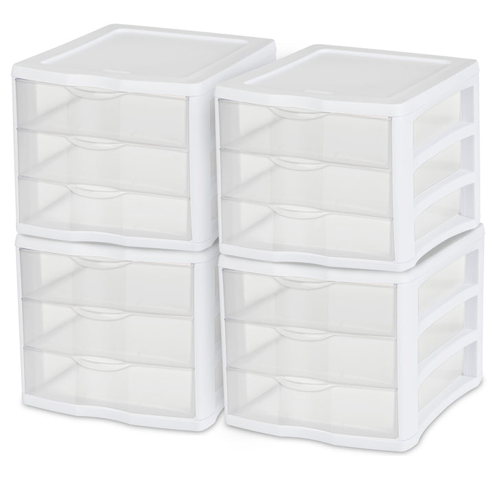 Sterilite 3 Clear Drawer Desktop Storage Unit Home Tabletop Organizer, 4 Pack