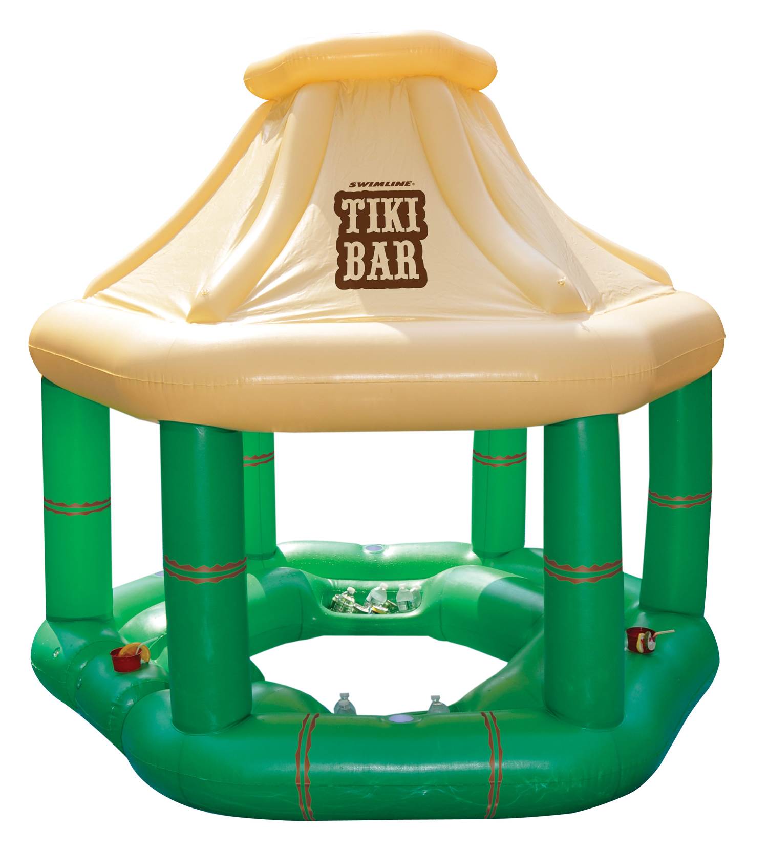 Swimline Swimming Pool Party Inflatable Floating Tiki Swim Up Bar with Coolers - VMInnovations