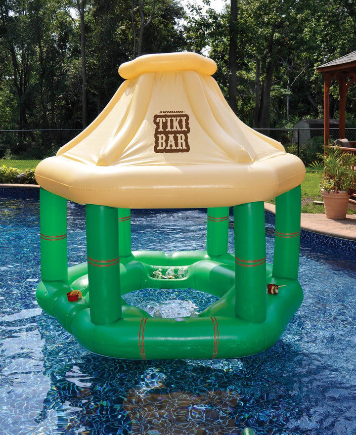 Swimline Swimming Pool Party Inflatable Floating Tiki Swim Up Bar with Coolers