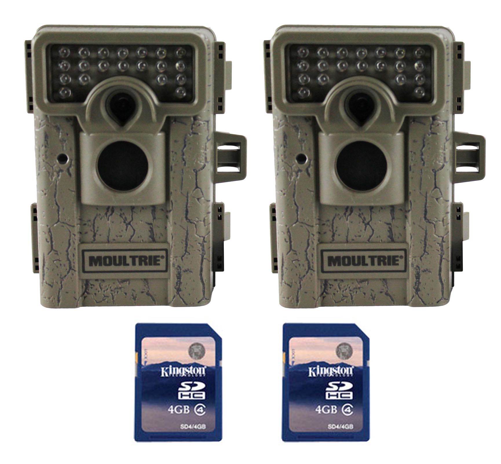 2 MOULTRIE M-550 Low Glow Infrared Digital Trail Game Mini Cameras + 2 SD Cards