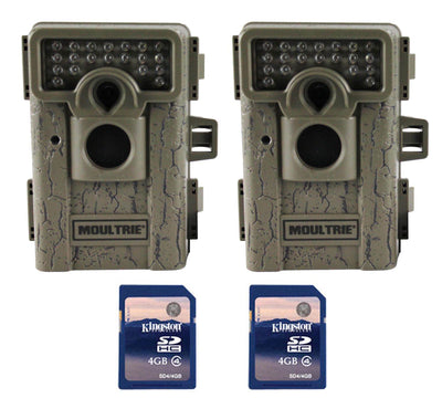 2 MOULTRIE M-550 Low Glow Infrared Digital Trail Game Mini Cameras + 2 SD Cards