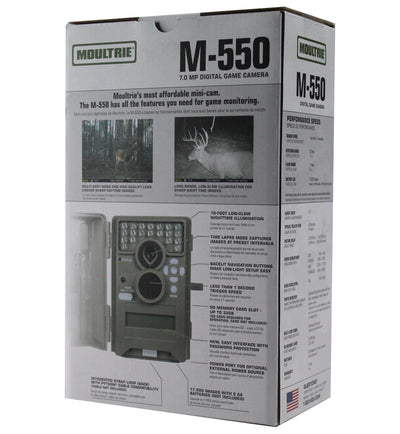 2 MOULTRIE M-550 Low Glow Infrared Digital Trail Game Mini Cameras + 2 SD Cards