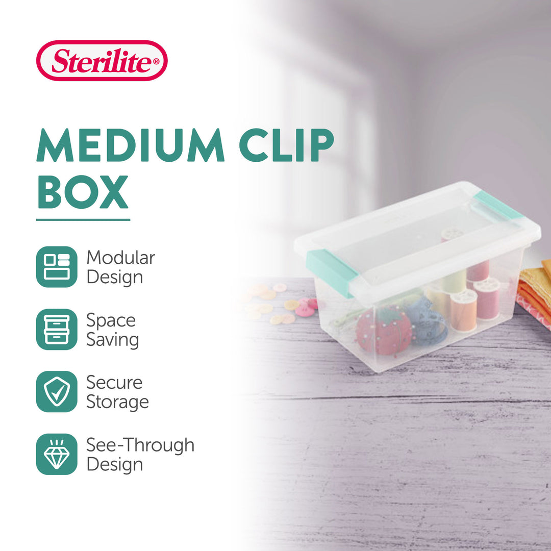 Sterilite Plastic Medium Clip Storage Box Container with Latching Lid, 4 Pack