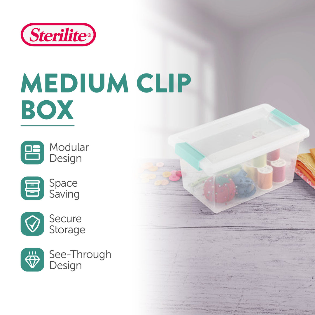 Sterilite Plastic Medium Clip Storage Box Container with Latching Lid, 8 Pack