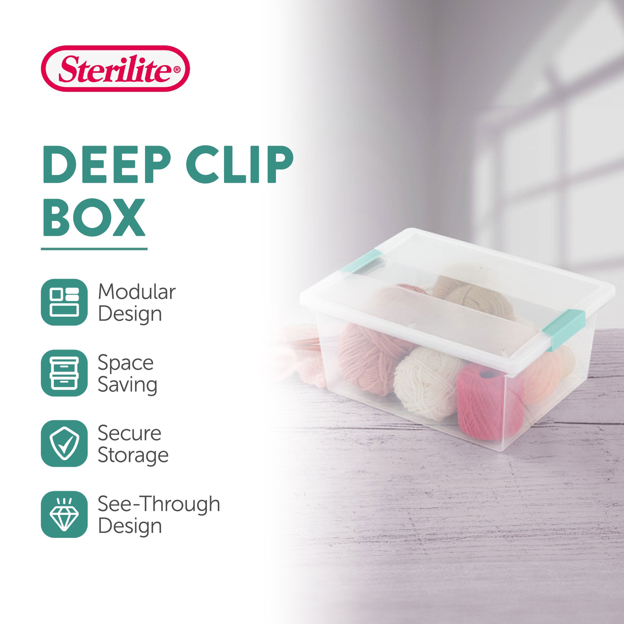 Sterilite Deep Clear Plastic Stackable Storage Bin with Clear Lid & Aqua Latch