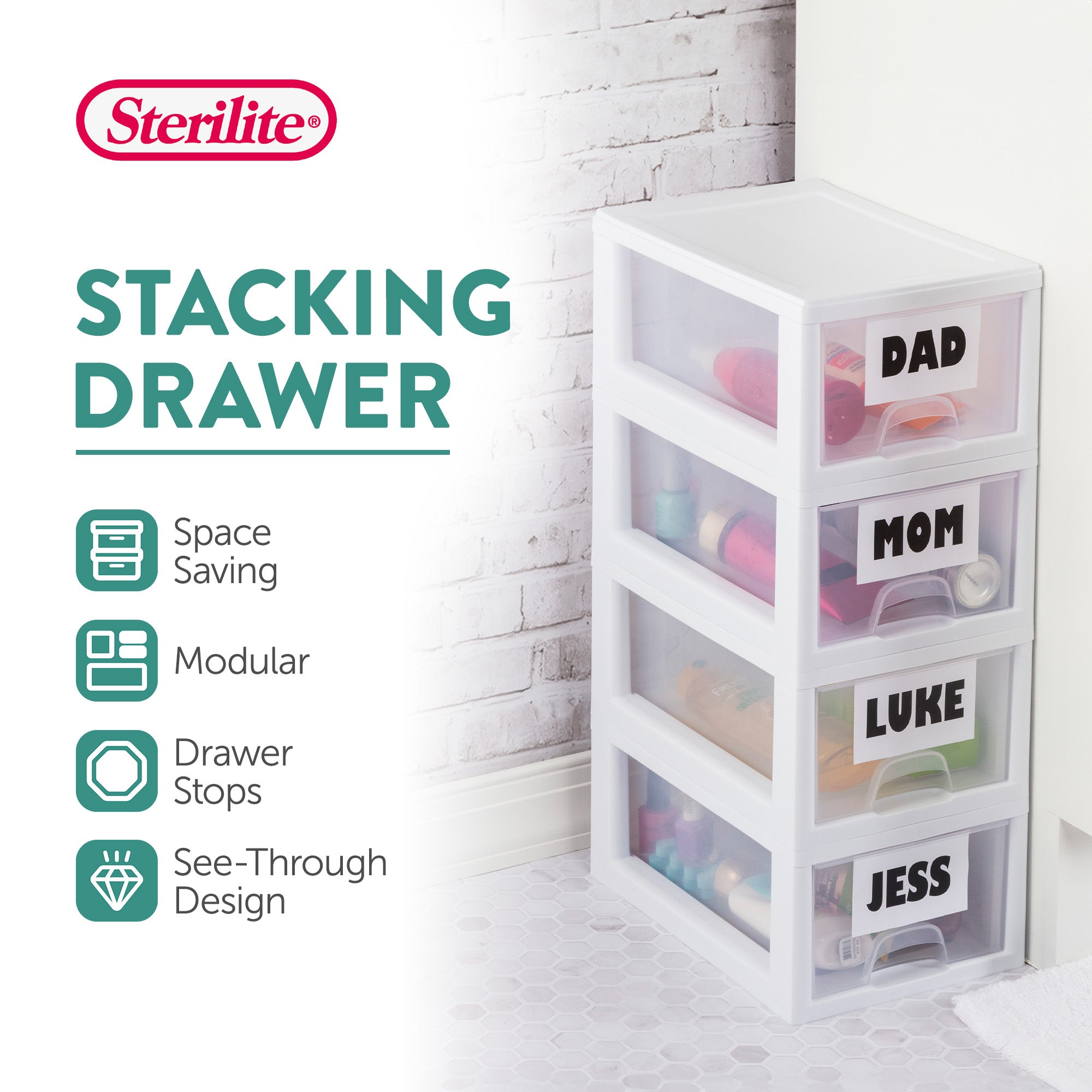 Sterilite 6Qt Stacking Storage Drawer, Plastic Home Organizer Bin, Clear, 6 Pack - VMInnovations