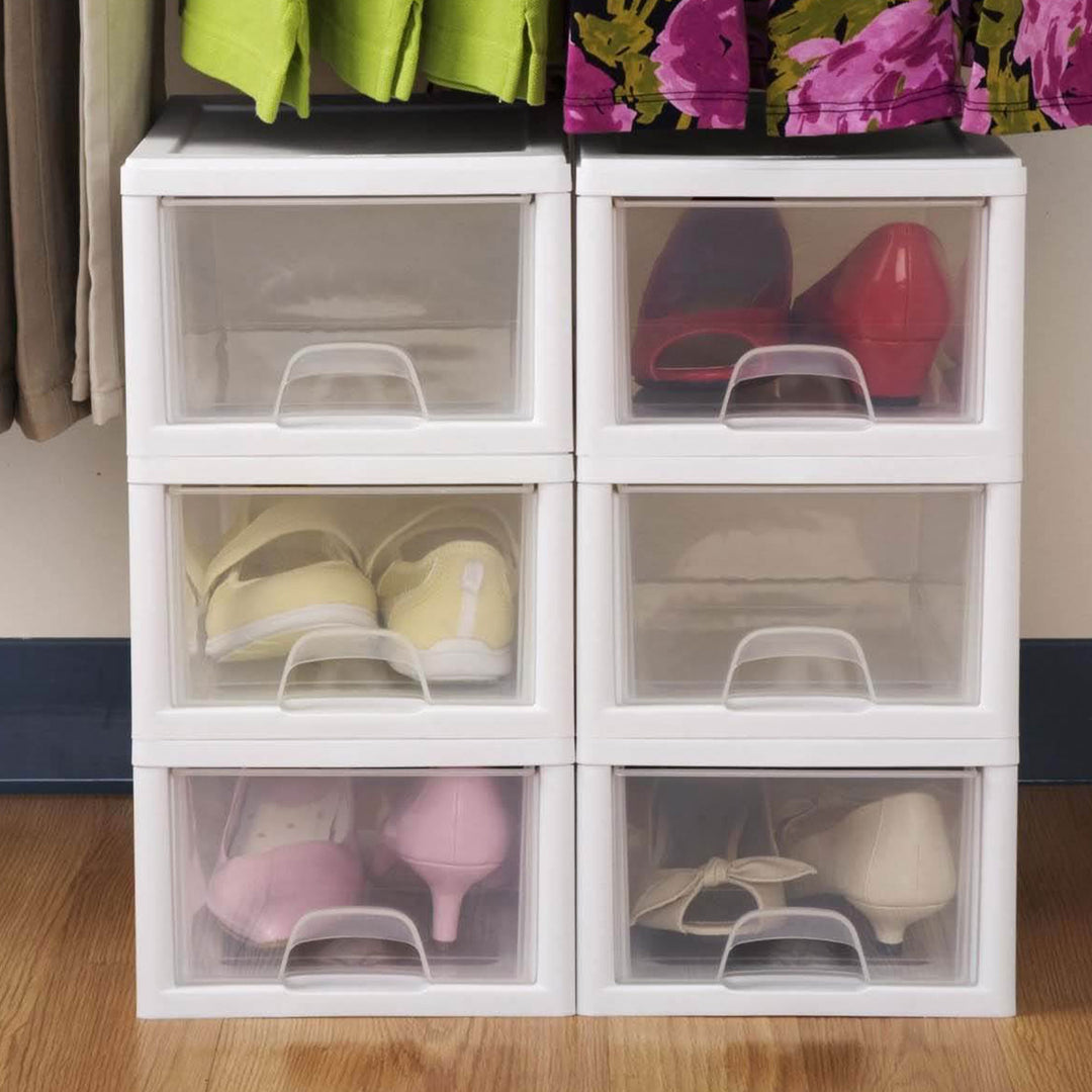 Sterilite 6Qt Stacking Storage Drawer, Plastic Home Organizer Bin, Clear, 6 Pack