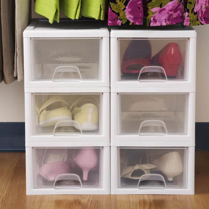 Sterilite 6Qt Stacking Storage Drawer, Plastic Home Organizer Bin, Clear, 6 Pack