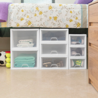 Sterilite Small Clear Plastic Stackable Drawer with White Frame (30 Pack)