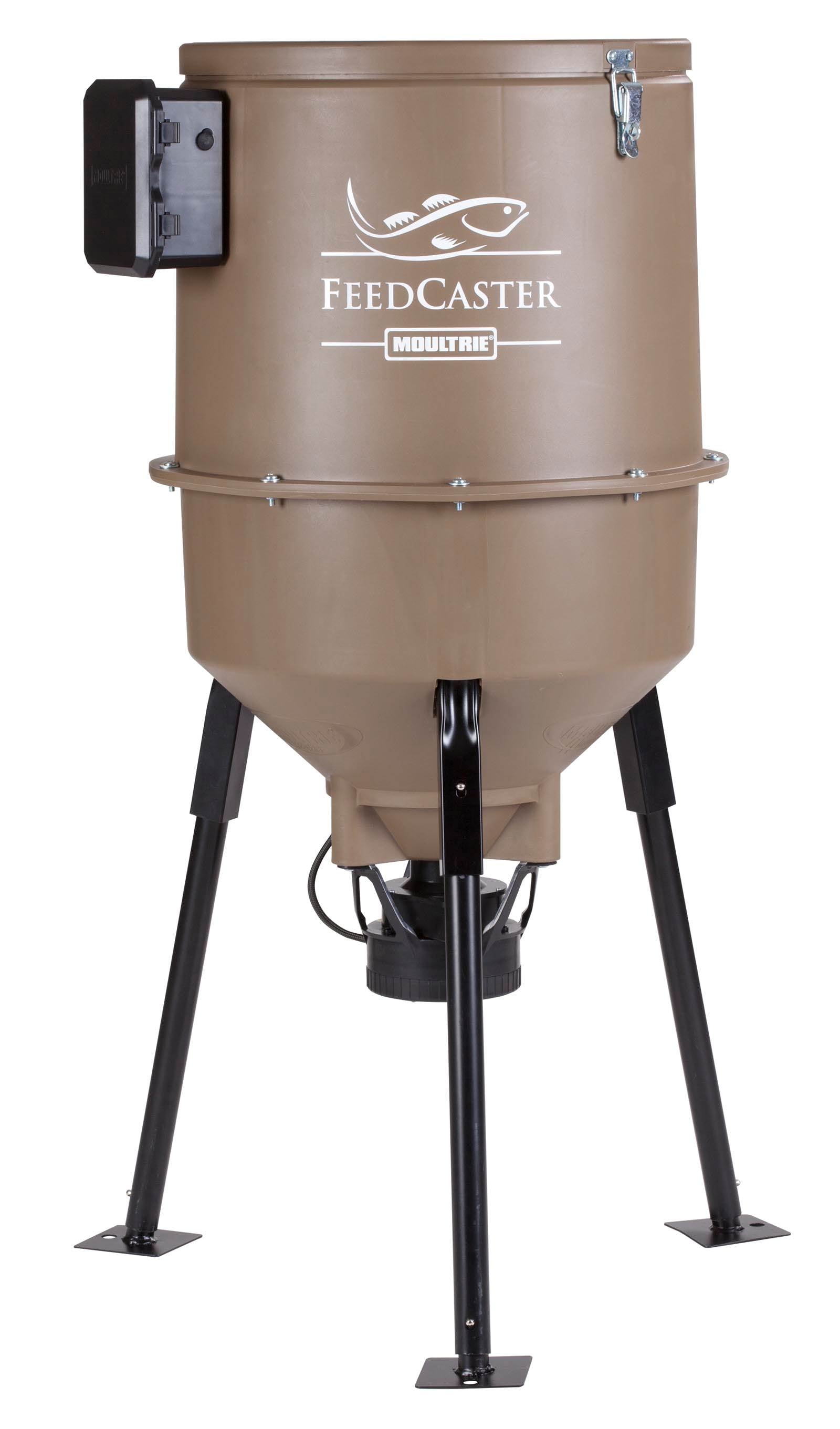 MOULTRIE 30 Gallon Feedcaster Pro Tripod Fish Feeder + 6 Volt Battery & Charger