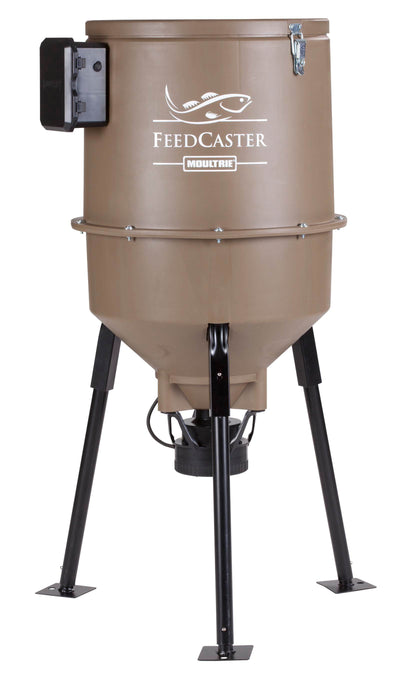MOULTRIE 30 Gallon Feedcaster Pro Tripod Fish Feeder + 6 Volt Battery & Charger