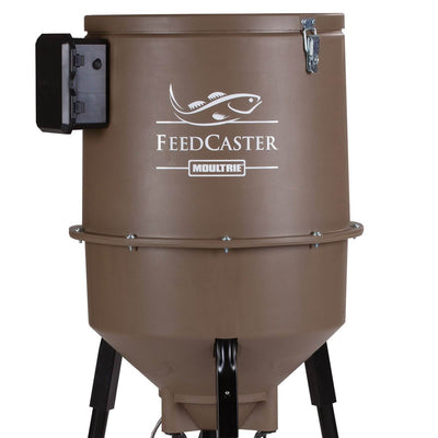 MOULTRIE 30 Gallon Feedcaster Pro Tripod Fish Feeder + 6 Volt Battery & Charger