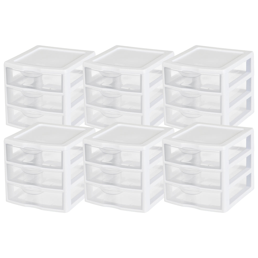 Sterilite ClearView Plastic Small 3 Drawer Desktop Storage Unit, White, 6 Pack - VMInnovations