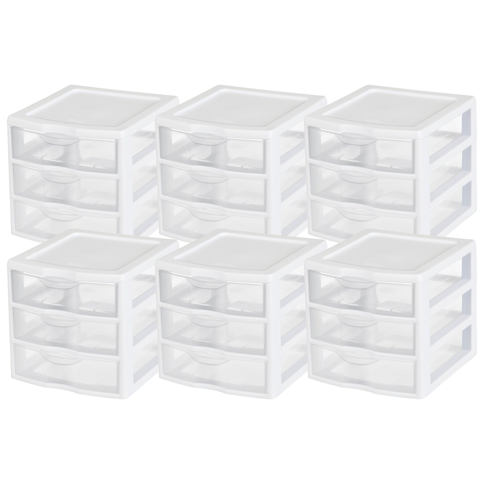 Sterilite ClearView Plastic Small 3 Drawer Desktop Storage Unit, White, 6 Pack - VMInnovations