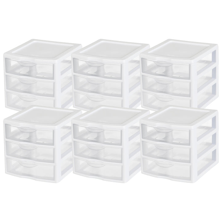 Sterilite ClearView Plastic Small 3 Drawer Desktop Storage Unit, White, 6 Pack - VMInnovations