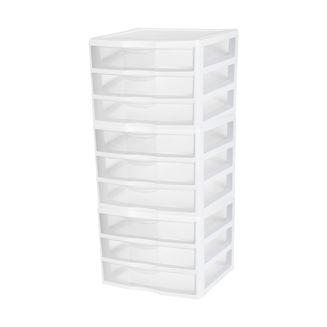 Sterilite Plastic Stackable Small 3 Drawer Storage System, White Frame, 3 Pack - VMInnovations