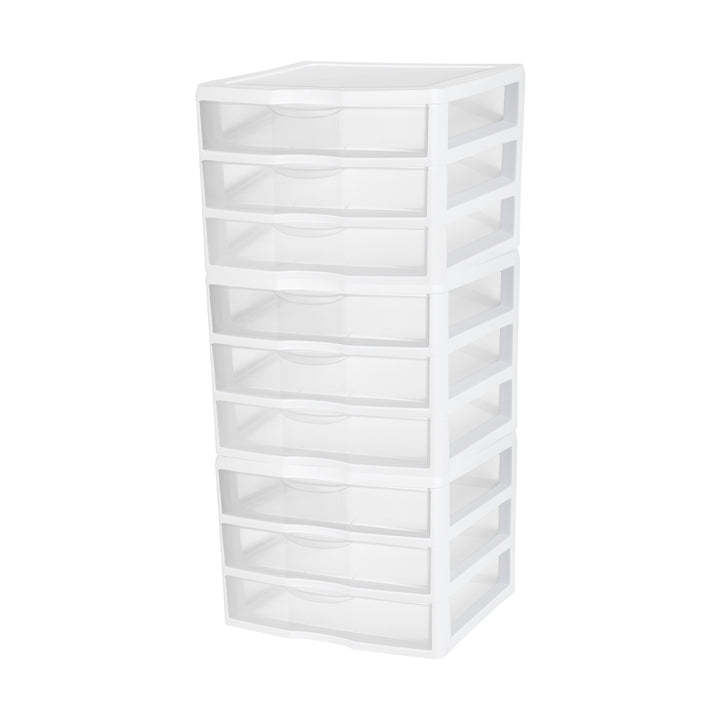 Sterilite Plastic Stackable Small 3 Drawer Storage System, White Frame, 3 Pack - VMInnovations