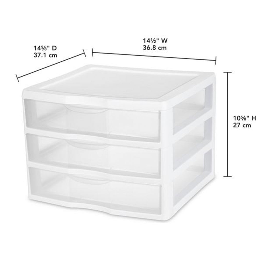 Sterilite Clear Plastic Stackable Small 3 Drawer Storage System, White, (12 Pack)