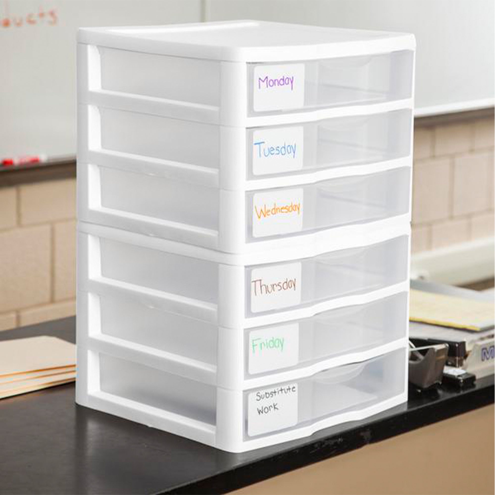 Sterilite Clear Plastic Stackable Small 3 Drawer Storage System, White, (12 Pack) - VMInnovations