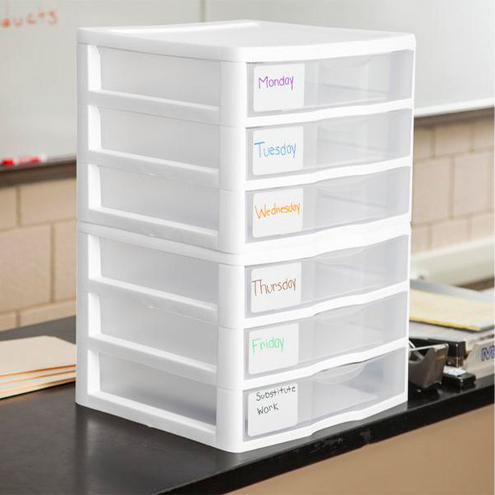 Sterilite Clear Plastic Stackable Small 3 Drawer Storage System, White, (12 Pack)