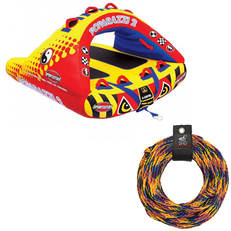 Airhead Poparazzi 2 Double Rider Wing-Shaped Towable Tube w/ 60-Foot Tow Rope