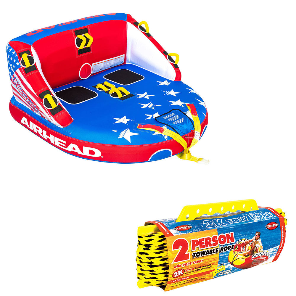 Airhead Patriot 2-Person Towable Kwik-Connect Chariot Style Tube with Tow Rope - VMInnovations