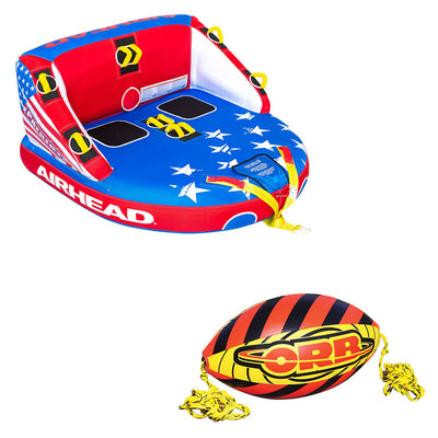 Airhead Patriot 2-Person Towable Kwik-Connect Chariot Tube w/ 60-Foot Rope Ball