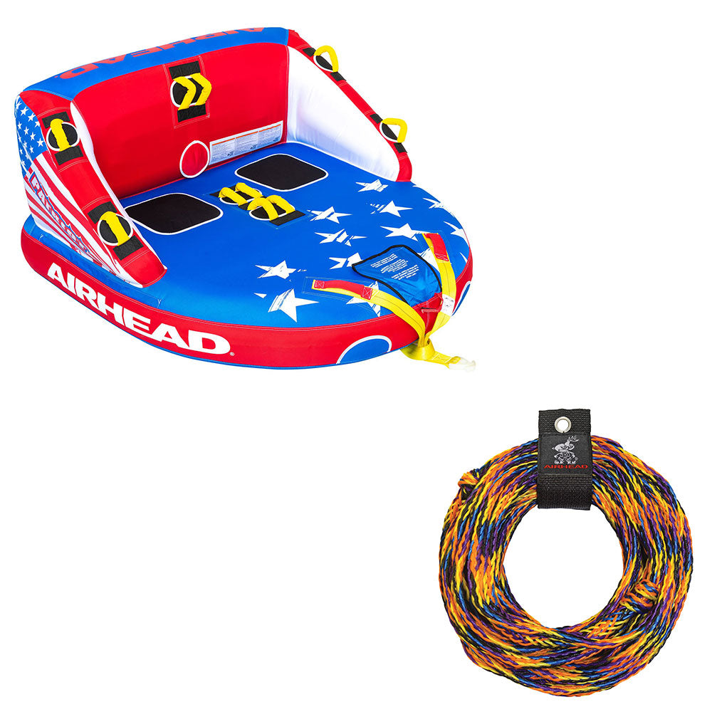 Airhead Patriot 2-Person Towable Kwik-Connect Chariot Tube w/ 60-Foot Tow Rope