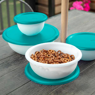 Sterilite 8-Piece Covered Bowl Set, 4 Plastic Bowls Ranging in Size, 6 Pack - VMInnovations