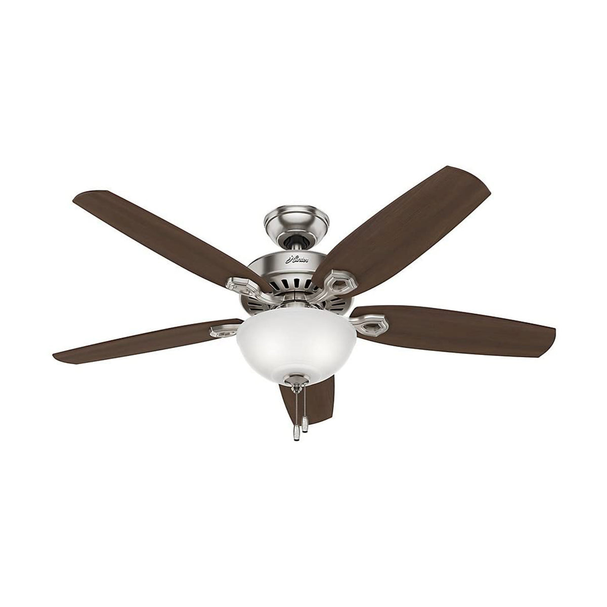 Hunter Builder Deluxe 52" Ceiling Fan w/ LED Light Pull Chain, Brushed Nickel