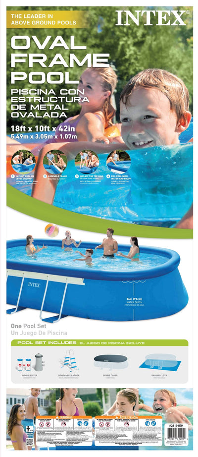 Intex 18' x 10' x 42" Oval Frame Swimming Set w/ 1000 GPH Filter Pump | 26191EH