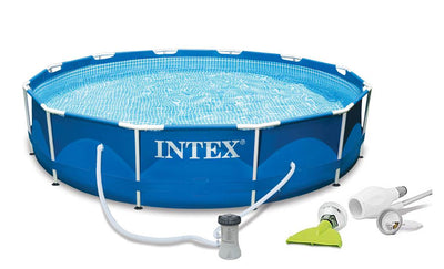 Intex 12ft x 30in Metal Frame Set Swimming Pool with Filter Pump & Skooba Vaccum