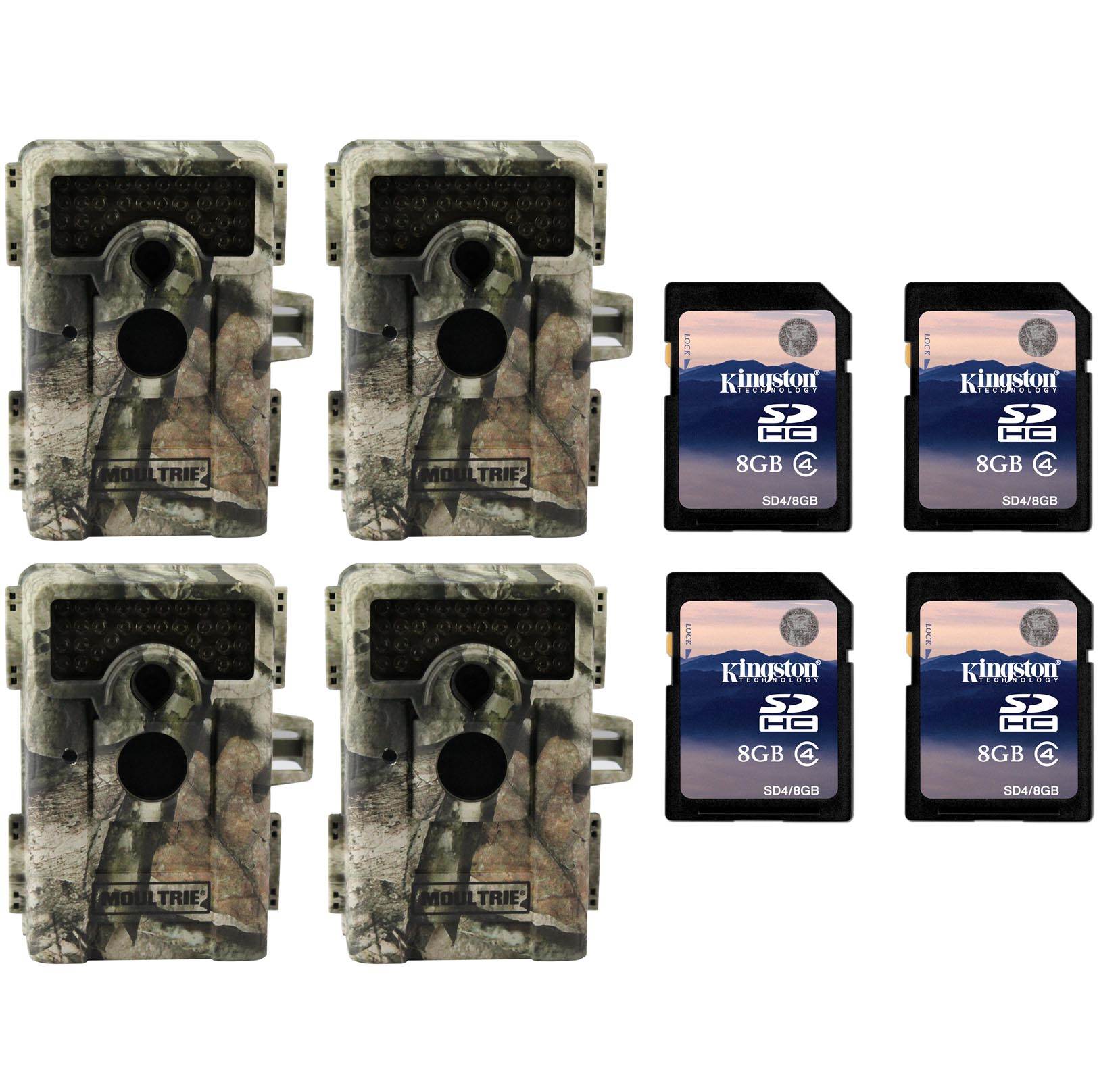 (4) MOULTRIE Game Spy M-990i No Glow Infrared Digital Game Cameras + SD Cards