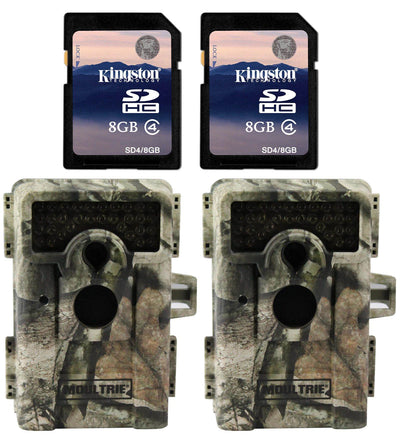 (2) MOULTRIE Game Spy M-990i No Glow Infrared Digital Game Cameras + SD Cards