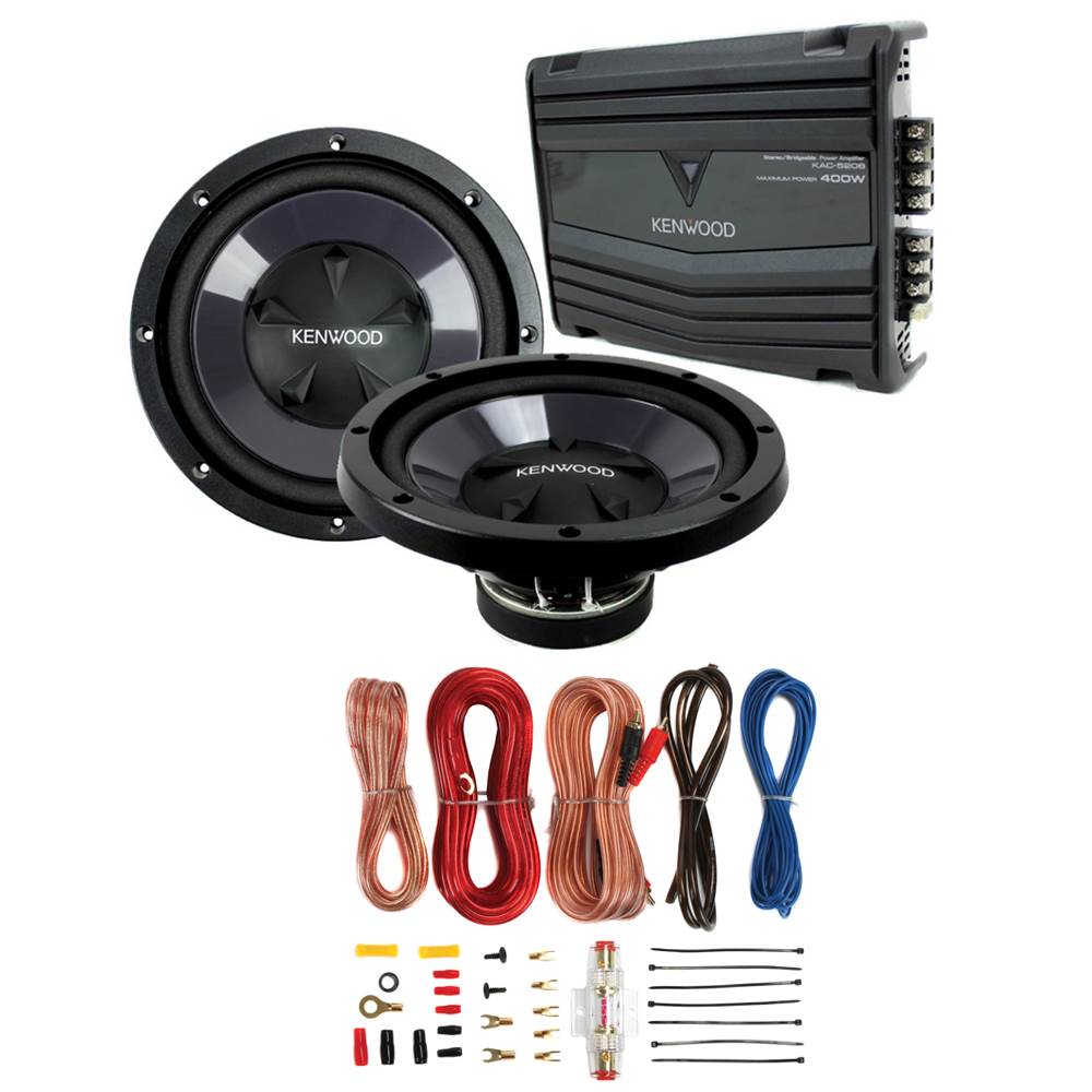 Kenwood KFC-W110S 10" 1400W Car Subwoofers + KAC-5207 400W Amp + Amp Kit