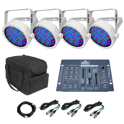 Chauvet SlimPar 56 LED White Slim Par 4 Cans w/Obey 3 Controller & CHS-SP4 Bag