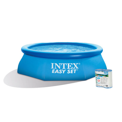Intex 8ft x 30in Easy Set Blow Up Above Ground Swimming Pool & Pump & 2 Filters