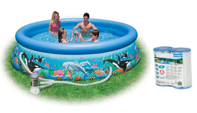 Intex 10'x30" Ocean Reef Easy Set Pool w/ Filtration Pump & 2 Filter Cartridges