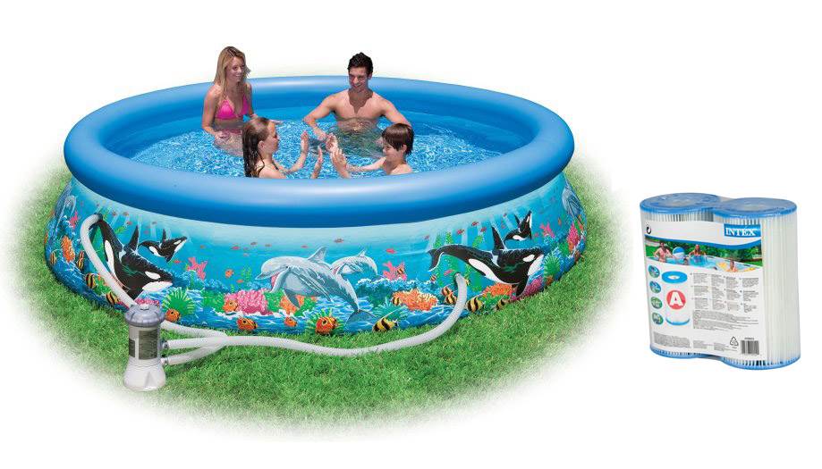 Intex 10'x30" Ocean Reef Easy Set Pool w/ Filtration Pump & 2 Filter Cartridges