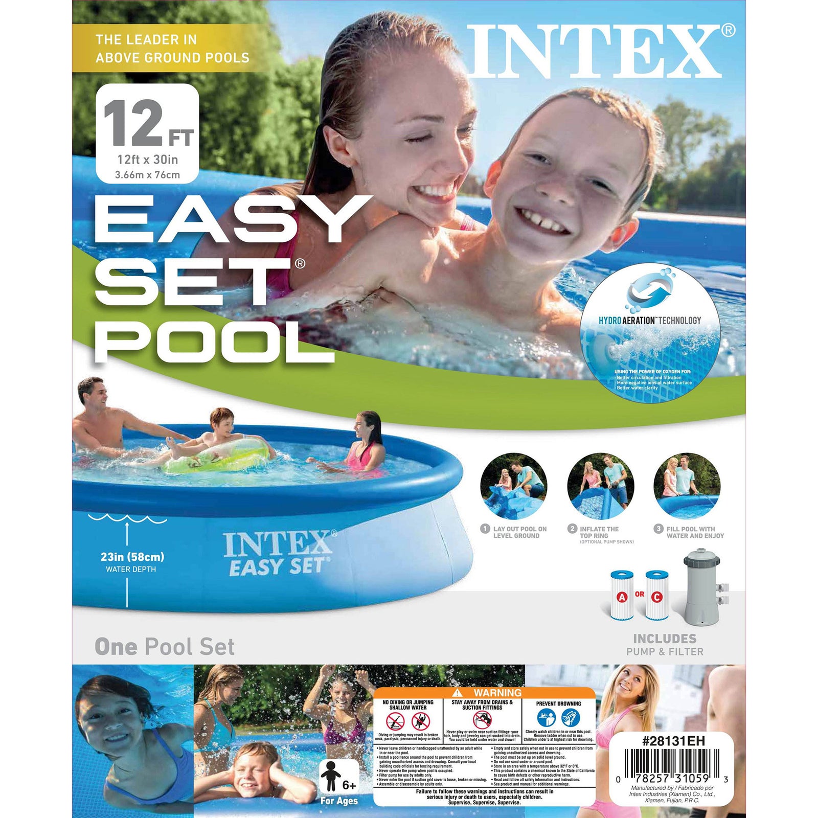 Intex 12ft x 30in Easy Set Pool with 530 GPH Pump & (2 Pack) Filter Cartridge - VMInnovations