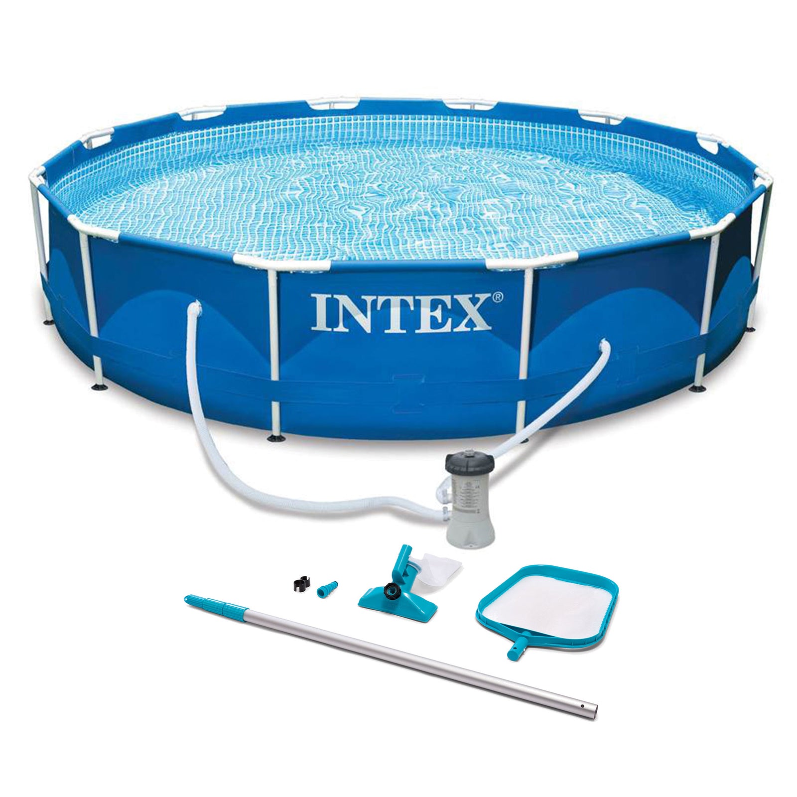 Intex Metal Frame 10' x 30" Swimming Pool with Filter Pump and Maintenance Kit - VMInnovations