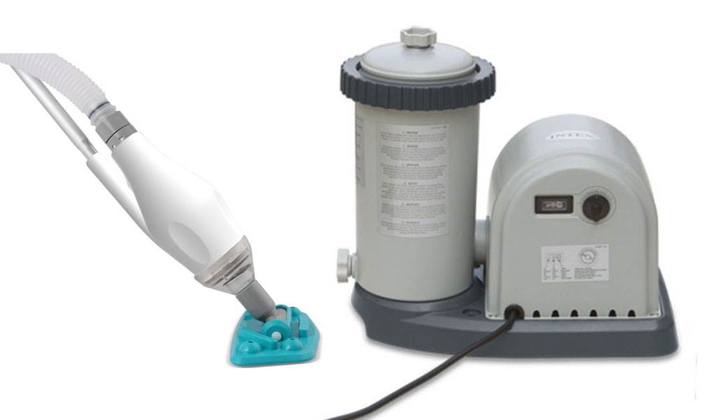 Intex 1500 GPH Easy Set Swimming Pool Filter Pump w/ GFCI & Skooba Max Vacuum