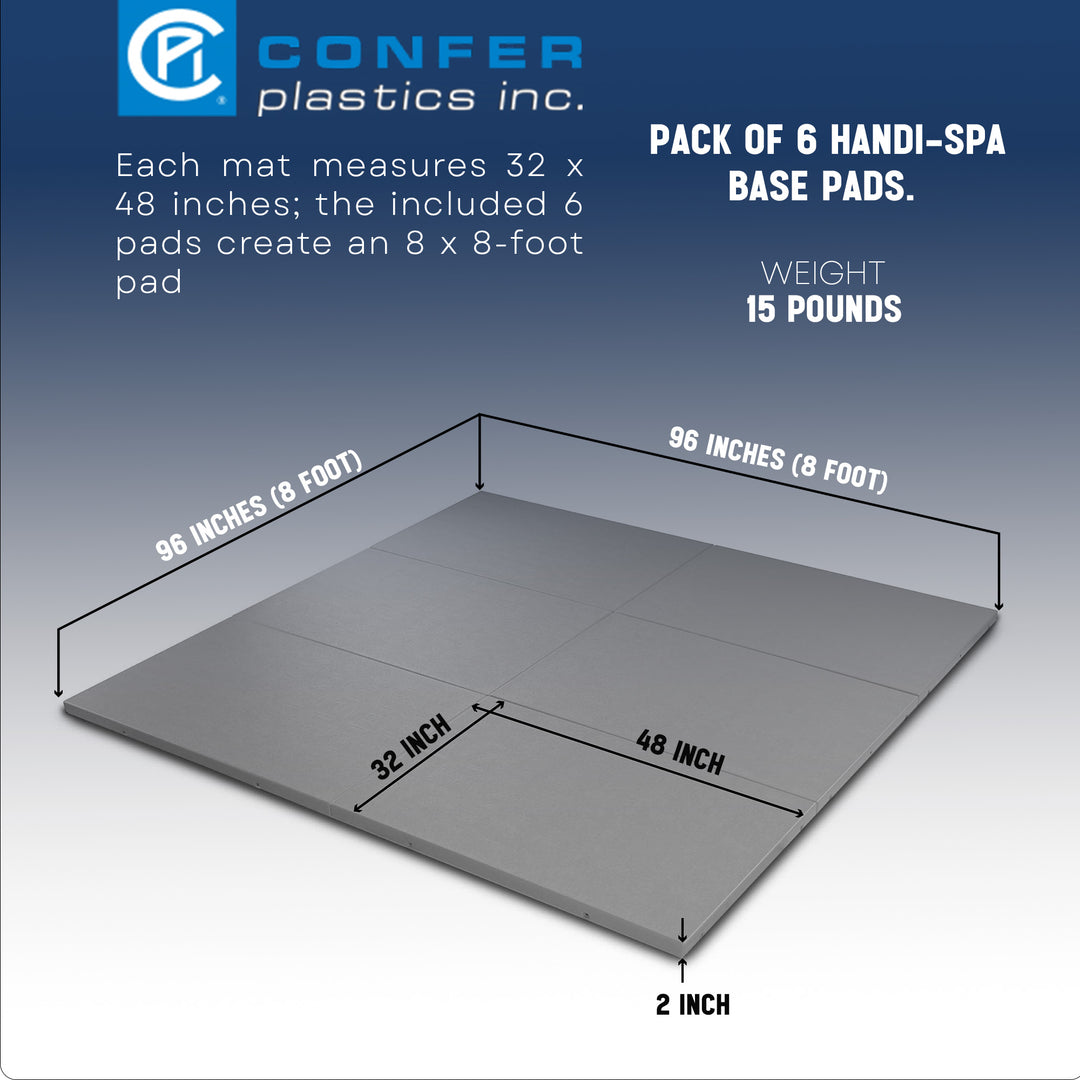 Confer Plastics Handi Spa Pad 32" x 48" Connectable Hot Tub Mat, Gray (6 Pack)